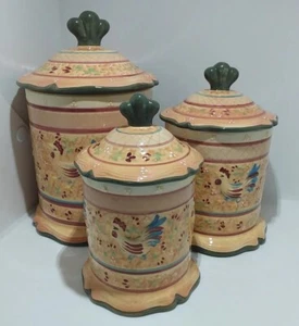Set of 3 Bella Casa by Ganz Ceramic Chicken/Rooster Canisters w/Lids - Picture 1 of 9