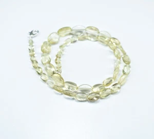 Lemon Quartz Smooth Oval 16" Beaded Necklace 925 Sterling Silver 4X5-7.5X10.5mm - Picture 1 of 7