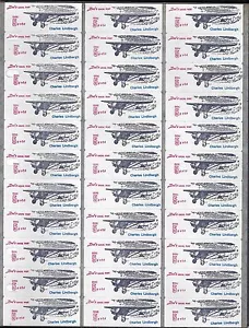 US 1950s SHEET OF 33 DOCs 5c + 5¢ LOCAL POST CHARLES LINDBERGH PLANE - Picture 1 of 1