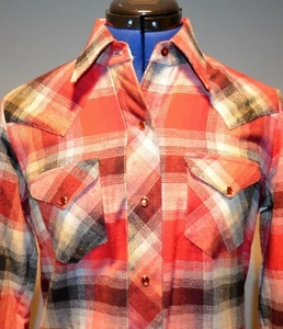 Vintage MILLER Western Wear Plaid Shirt Women's 11/12 Red Multicolor *USA Made - Picture 1 of 16