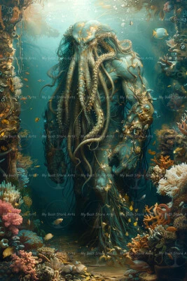 CTHULHU ART PRINT, Ocean Sea Monster Decor pôster gótico profundo horror bruxo D355 - Imagem 1 de 4