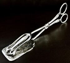 Antique Ornate Victorian English Silver Plated Cake Serving Tongs (8”/20cm, 96g)