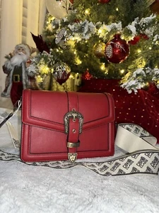NWT Roberto CAVALLI Class Cherry Red LOGO Strap Shoulder Bag Purse M DUST BAG - Picture 1 of 5