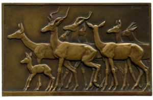 FRANCIA ANTILOPI BRONZO ART DECO MEDAGLIA DI THENOT 78x49mm 118g - Foto 1 di 4