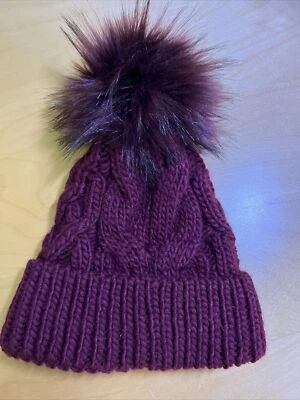 NEW Free People Summit Chunky Knit Beanie Pompom Winter Hat Red Faux Fur - Изображение 1 из 3