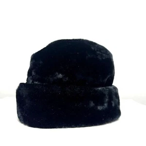 Vintage Bucket Hat Black Fuzzy Warm Winter Faux Fur Soft Womens Medium - Picture 1 of 6
