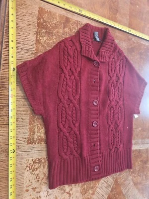 Suéter Lauren Hansen Mezcla de Lana Tejido con Cable para Mujer Mediano Abotonado Rojo #S66 Foto 1 de 3