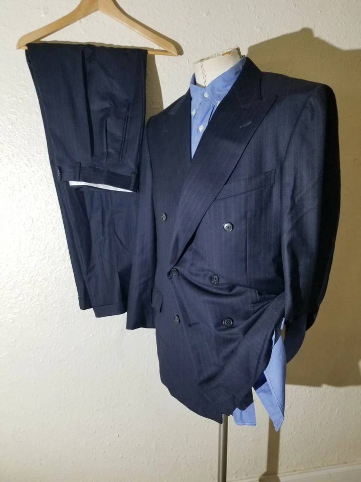 Ermenegildo Zegna Double Breasted Navy stripe 2pc Suit 44R Jacket Pants 36 X 33 - Image 1 of 4