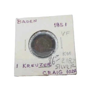 1851 Baden 1 One Kreuzer VF KM#218.2 - Picture 1 of 4