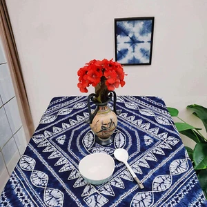 Tie Dye Shibori Tischdecke, Baumwolle Wandteppich Handstickerei - Schloss inmitten Welle - Bild 1 von 7