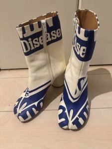 AUTH Maison Margiela Leather Tabi White/ Blue Graphic Boots 36 ❘ From Japan Rare - Picture 1 of 7