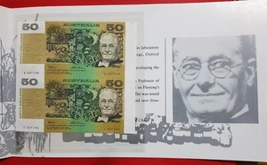 1994 AUSTRALIAN $50 FRASER/EVANS BLOCK OF TWO NOTES NPA FOLDER E , F 001195 - Picture 1 of 5