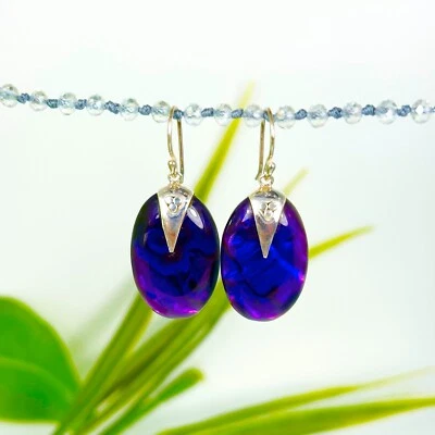 Oval Purple Abalone Paua Shell Handmade 925 Sterling Silver Earring NEW DESIGN! - Image 1 of 4