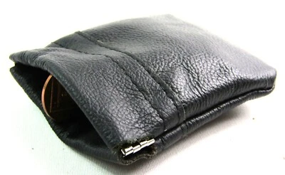 BLACK GENUINE LEATHER SNAP TOP COIN POUCH PURSE WALLET CREDIT CARD HOLDER CASH - Image 1 of 4