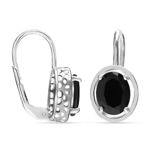 925 Sterling Silver Oval-Shaped Black Onyx Dangle Earrings For Women Girls 20MM - Picture 1 of 7