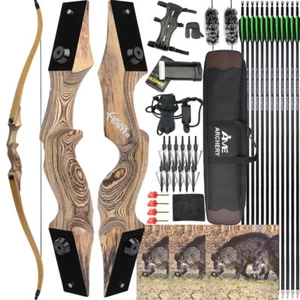 60" Recurve Bow Arrows Set 20-60lbs Bamboo Core Limbs Archery Shooting Hunting - Picture 1 of 24