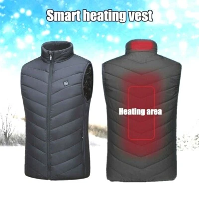 USB Power Bank Heated Puffer Vest Jacket Men 2 Heat Zones Neck Back 2XL 3XL BLK - Image 1 of 4