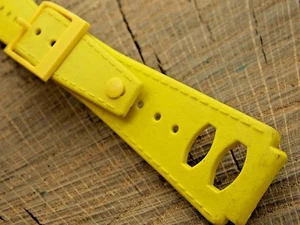 Unbenutztes gelbes Kautschuk Vintage Uhrenarmband mit gelber Schließe Herren 18 mm gerade NOS  - Bild 1 von 4