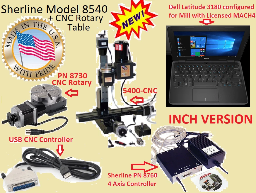 Sherline 8540-rotary 12" Mill System CNC Controller Laptop Rotary Table Inch