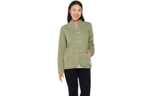 Quacker Factory medium moss green dreamjeannes glam grommet jacket - Picture 1 of 4