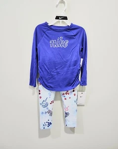 Nike Girl Long Sleeve T-Shirt & Leggings Set ~ Blue, White, Pink~ 3T - Picture 1 of 5