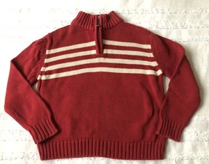 CHEROKEE Boys Red w/ White Stripes  Mock Turtleneck Quarter Zip Sweater- XS 4/5 - Picture 1 of 3