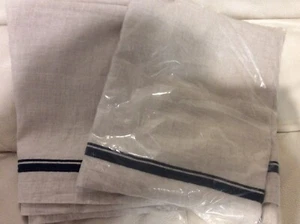 West Elm 2 Belgian Linen Embroidered Stripe Curtains 48x84 Natural Flax Midnight - Picture 1 of 1