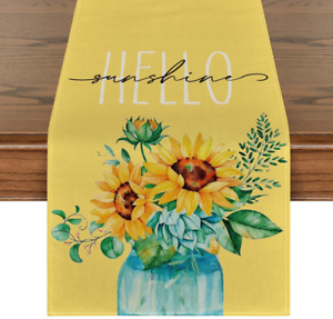 New ListingArtoid Mode Yellow Hello Sunshine Sunflower Summer Table Runner, Spring Seasonal