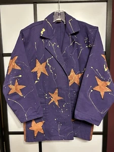 Vtg Womens S Jacket 80s 90s Purple Blazer Stars Cat - Bild 1 von 10