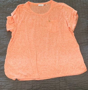 Calvin Klein 1X Women Soft T Shirt Top Pocket Logo Short Sleeve Linen Blend - Picture 1 of 3
