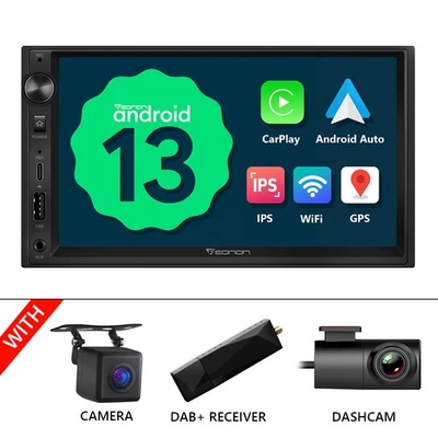 CAM+DVR+DAB+Android 13 7" Doppel DIN Autoradio Navi Apple CarPlay Bluetooth WiFi - Bild 1 von 4