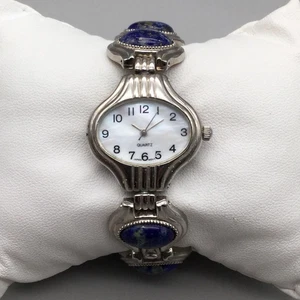 AVON Wendeuhr Damen 26 mm silberfarben blau Cabochon neue Batterie 6,75" - Bild 1 von 15