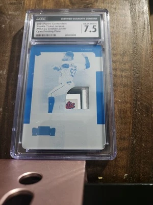 2021 Panini Cristian Javier Rookie Ticket Jersey Printing Plate Cyan #/1 CGC 7.5 - Image 1 of 2