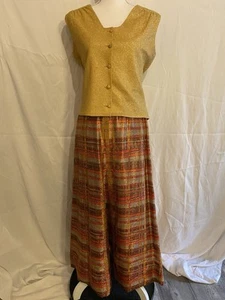 Vintage 60s 79’s Gold Lamé Maxi Skirt Dress Small Bernetti New York Lurex 0034 - Picture 1 of 17