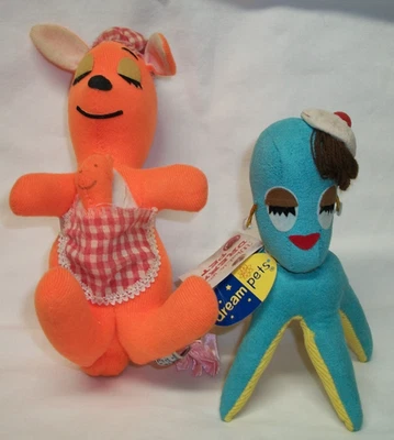 2 Vintage Dream Pets Dakin Orange Kangaroo MIMI Blue Octopus #16 w/ Tags Booklet - Image 1 of 4
