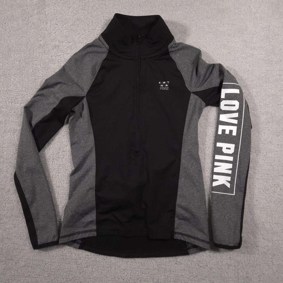 РОЗОВЫЙ Victoria's Secret пуловер женщин XS черный Ultimate четверть молнии любовь розовый - Изображение 1 из 4