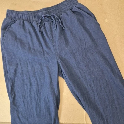 BRIGGS Linen Wide Leg Pants Womens Medium Navy Blue Pull-on Elastic Waist  - Image 1 of 4