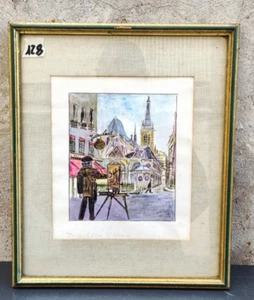 DIPINTO ACQUERELLO EGLISE SAINT SEVERIN MOOTZ 1975 QUADRO CORNICE IN LEGNO - Imagen 1 de 6