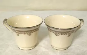 Juego de 2 tazas chinas con punto de encaje LENOX florales, platino, originales vintage - Imagen 1 de 14