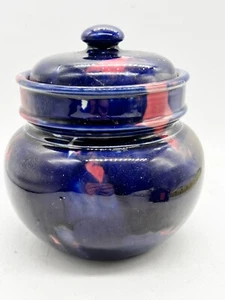 VINTAGE MOORCROFT STIL DECKELTOPF KANISTER KERAMIK KERAMIK BLAU UND ROSA DESIGN - Bild 1 von 9