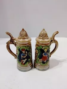 Pair of Vtg. Bavarian Ceramic Stein SALT & PEPPER SHAKERS Llucerne Germany - Picture 1 of 15