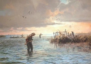 MOVING SCHOOL JOHN COWAN Wade Fishing Print Texas Gulf Coast Specks Redfish - Picture 1 of 1