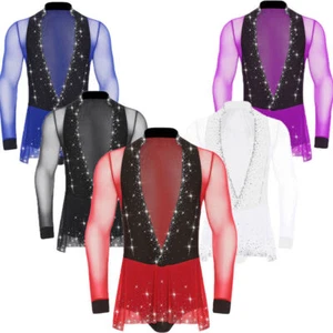 Men Latin Dance Leotard Shirt Ballroom Salsa Samba Bodysuit Performance Costume - Picture 1 of 31