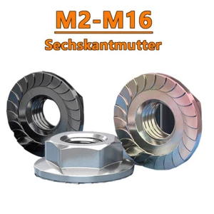 M2 - M12 Bundmuttern Selbstsichernd Verzinkt/Nickel Stopmuttern Flansch DIN6926 - Picture 1 of 16