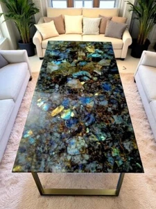 48"x24" Labradorite Stone Center Dining Table Handmade Crystal Healing Gemstones - Picture 1 of 8