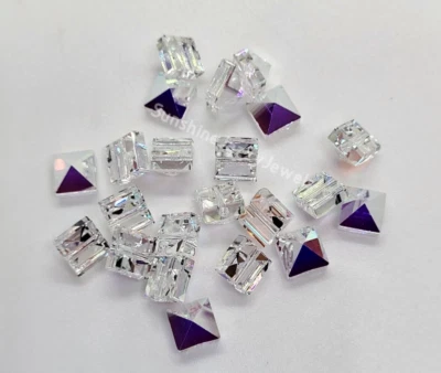 6pc Swarovski Crystal Clear AB 5.5 Square Spike 5061 Beads; Iridescent - Image 1 of 2