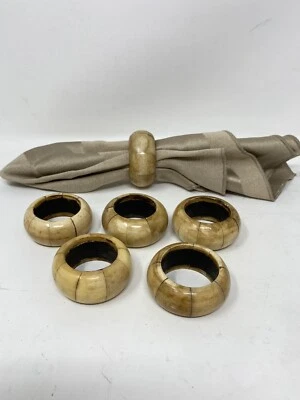 Juego de 6 servilleteros de madera marrón aspecto bambú Foto 1 de 4