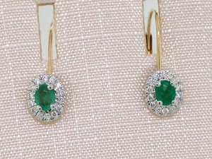 Paar Smaragd Ohrhänger 585 Gelbgold 14Kt  2 natürliche Smaragde 28 Brillanten - Bild 1 von 5