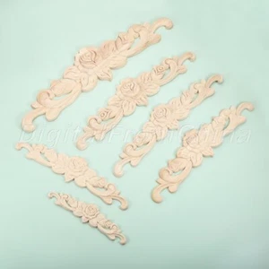 Elegante madera tallada larga rosa calcomanía puerta gabinete muebles apliques tamaño 6 - Imagen 1 de 14
