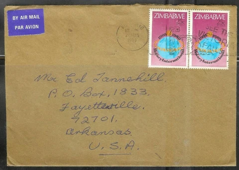 Zimbabwe 1980 Bulawayo (27 Aug 80) to Arkansas, Victoria Falls slogan cancel Cover